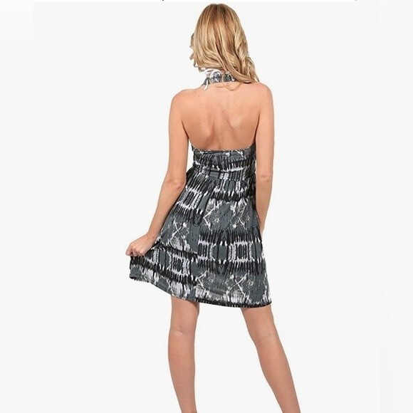 Olive green and black empire waist abstract print halter dress size small - Picture 4 of 10